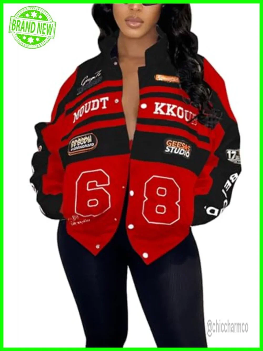 Varsity Jacket Detachable Letter Graphic Racer Vintage Colorblock Baseball Coat
